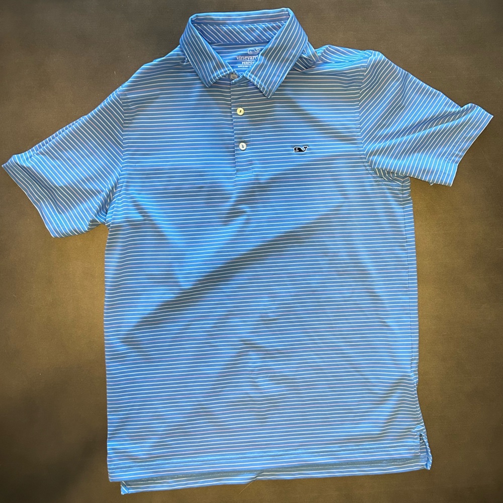 Vineyard Vines Men's Small S Performance Blue Striped Polo